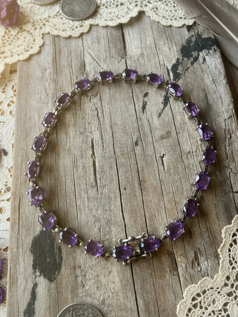 Amethyst Tennis 8 inch bracelet 925 stamped - Picture 3 of 8